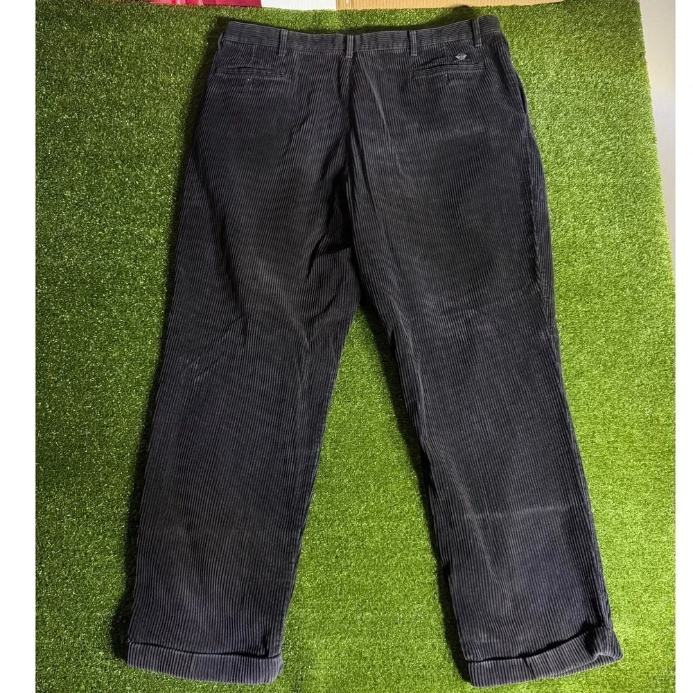 Dockers Corduroy Pants Mens 44x32 Pleated Relaxed Fit Navy Blue Wide Wale Khakis